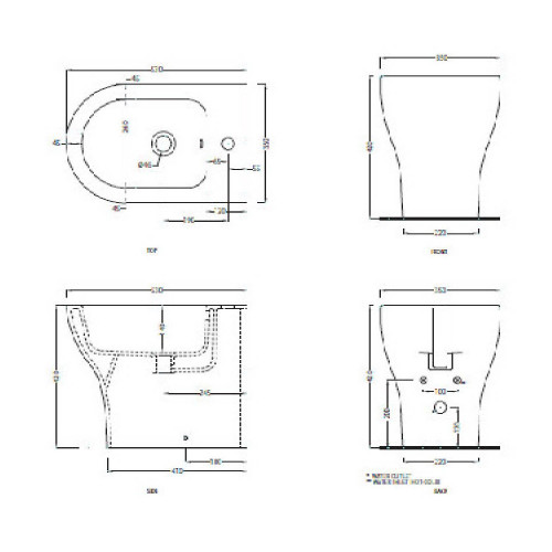Bidet a terra filo muro monoforo Enjoy 35x53 cm bianco lucido - Cerami