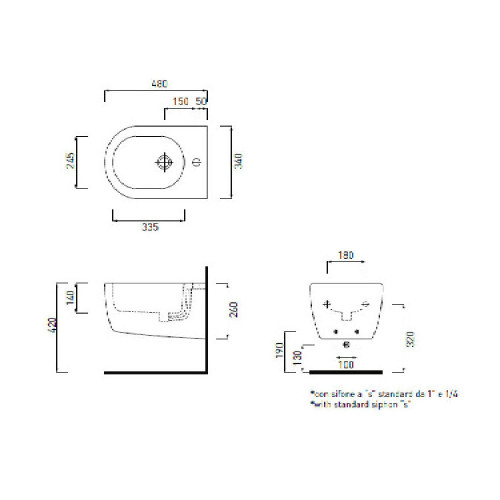 Bidet sospeso monoforo Smile 34x48x26h cm bianco lucido - Ceramica Cie
