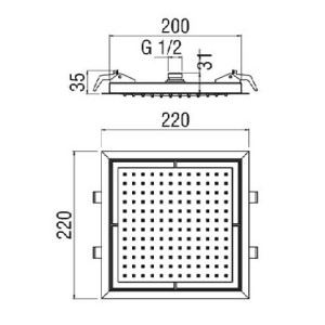 Soffione doccia a soffitto 22x22 cm cromo lucido - Nobili | Meglioalge 2