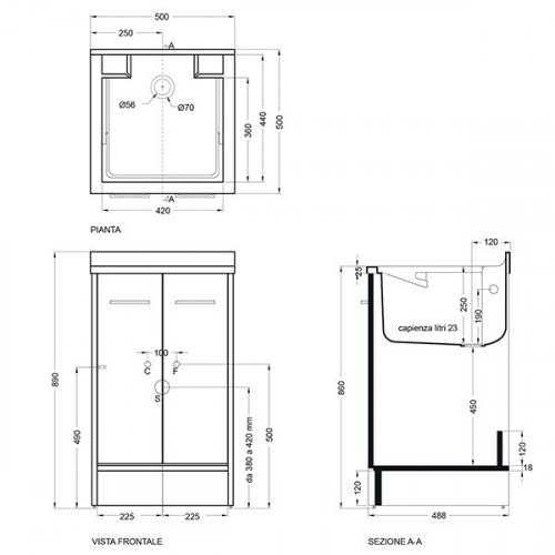 Lavatoio Domestica 50x50x86h cm bianco lucido Colavene