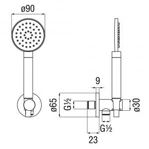 Set doccia Sole inox spazzolato Nobili - Presa acqua, doccetta