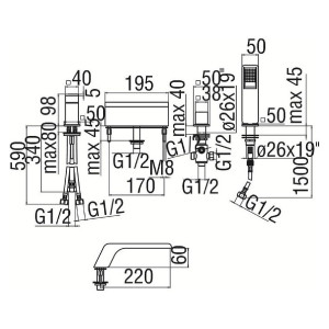 Miscelatore bordo vasca Loop Nobili - Cascata e doccetta cromo 2