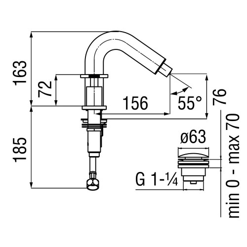 Batteria 3 fori bidet con scarico push Sole inox spazzolato - Nobili