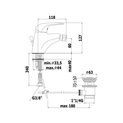 Miscelatore bidet con scarico Duemila cromo - Paffoni