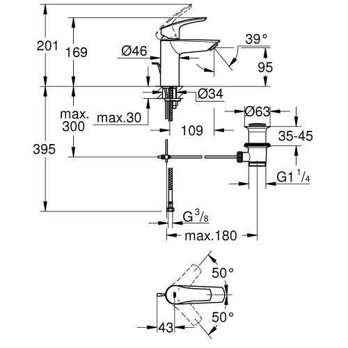 Miscelatore monocomando taglia S lavabo con saltarello - Grohe