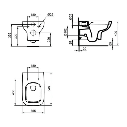 Vaso WC sospeso I.Life A RimLS+ bianco lucido | Scarico a parete