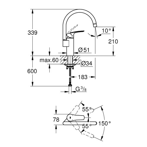 Miscelatore monocomando per lavello bocca alta Eurosmart cromo - Grohe