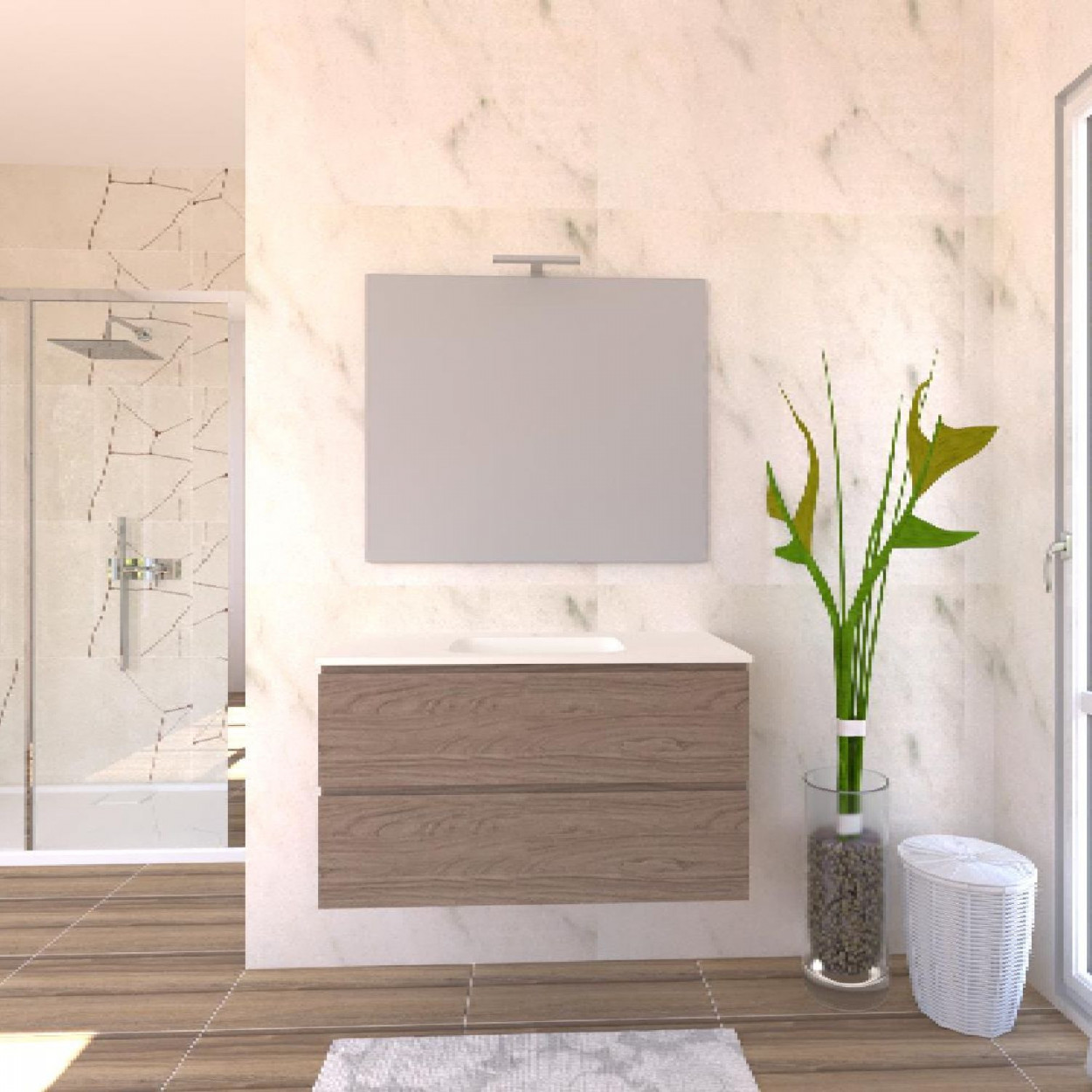 Mobile bagno sospeso House 90x50hx45,5 cm con lavabo a incasso bianco