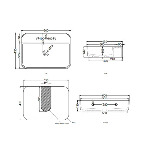 Lavabo da appoggio rettangolare monoforo Shui Comfort 60x43 cm bianco