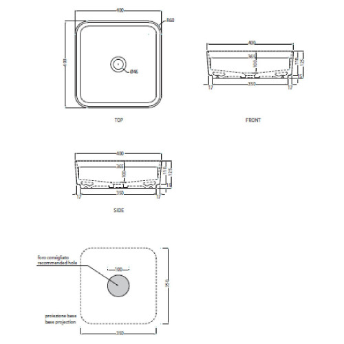 Lavabo da appoggio quadrato Shui Comfort 40x40 cm bianco lucido - Cera