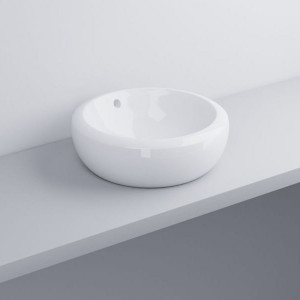 Lavabo da appoggio con troppo pieno fluid 45x45x14,5 cm bianco lucido