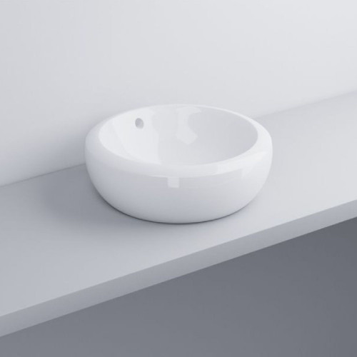 Lavabo da appoggio con troppo pieno fluid 45x45x14,5 cm bianco lucido