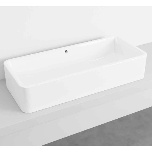 Lavabo da appoggio rettangolare con troppo pieno Shui 100x42x20 cm bia