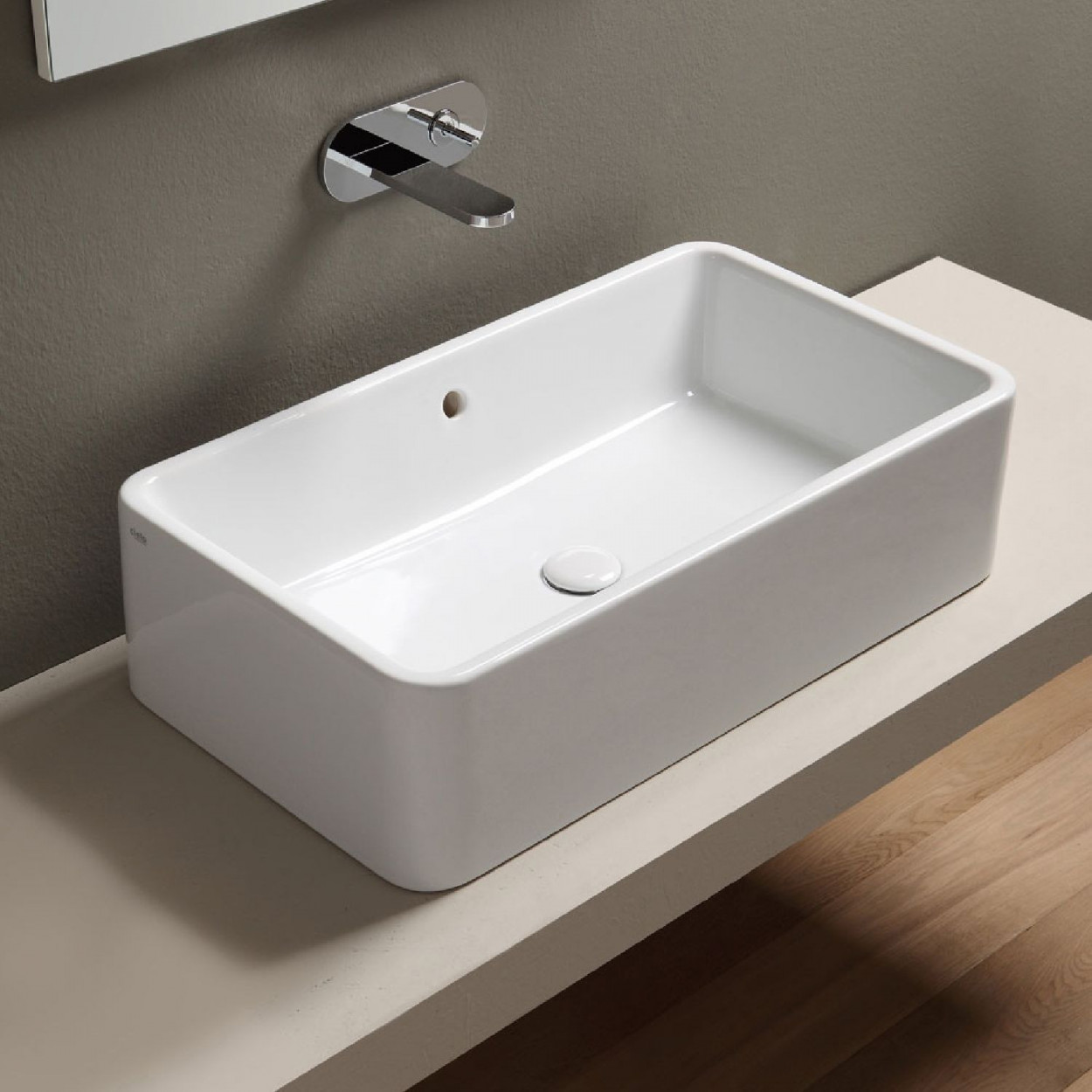 Lavabo da appoggio rettangolare con troppo pieno Shui 100x42x20 cm bia