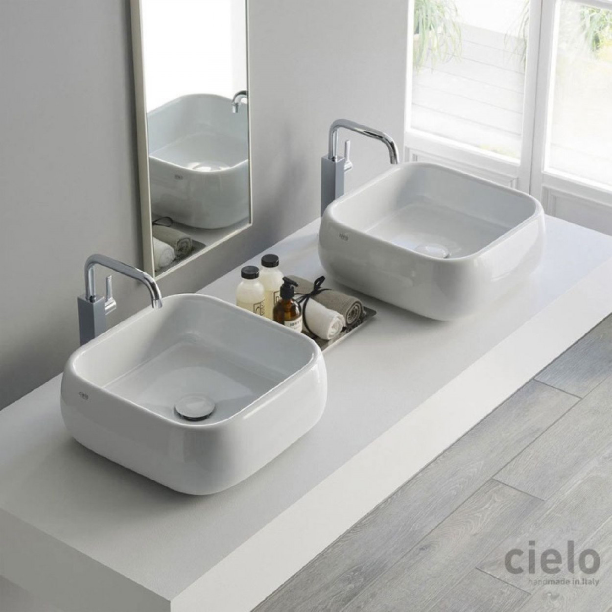 Lavabo da appoggio quadrato Shui 40x40 cm bianco lucido - Ceramica Cie