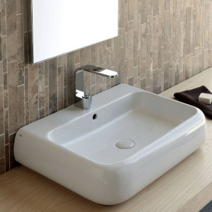 Lavabo da appoggio con troppo pieno 66x48xh15 cm Shui bianco lucido -