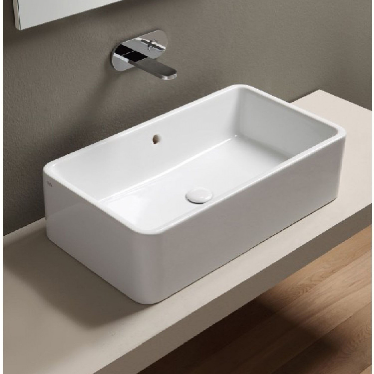 Lavabo da appoggio rettangolare con troppo pieno 60x42 cm Shui bianco