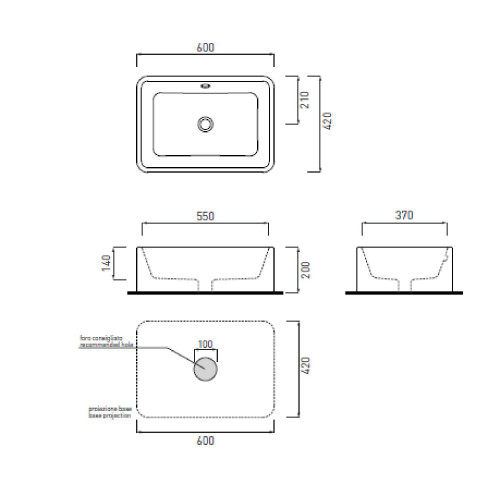 Lavabo da appoggio Shui 60x42 cm bianco lucido - Ceramica Cielo