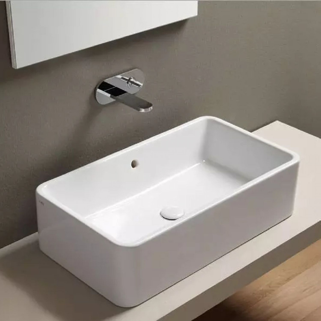 Lavabo da appoggio rettangolare con troppo pieno 75x42 cm Shui bianco