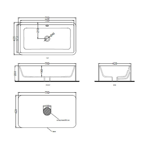 Lavabo da appoggio rettangolare 75x42 cm Shui - Ceramica Cielo