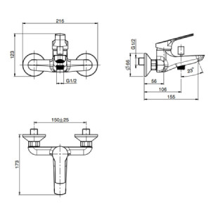 Miscelatore monocomando vasca esterno Serie 4 cromo - Carlo Frattini F 2
