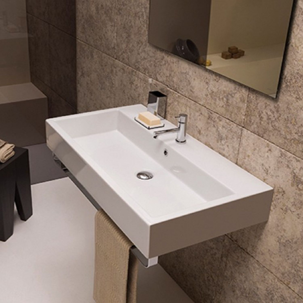 Lavabo sospeso Stone 80x50 cm bianco lucido - Globo