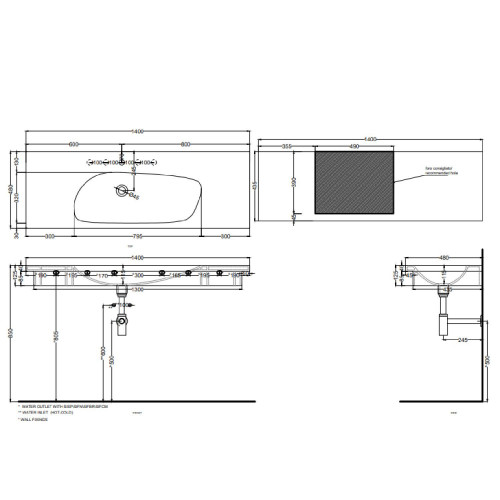 Lavabo sospeso 140x48 cm Enjoy bianco lucido - Ceramica Cielo