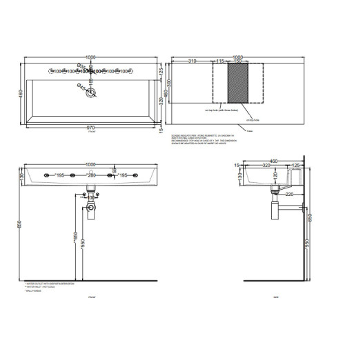 Lavabo da appoggio rettangolare 100x46 cm Smile bianco lucido - Cerami
