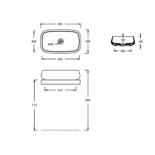Lavabo da appoggio rettangolare 60x35 cm Nur in ceramica bianco lucido