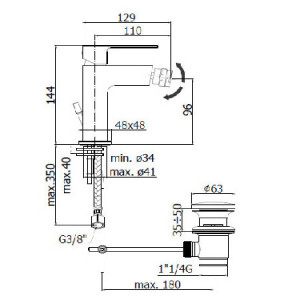 Miscelatore bidet con scarico automatico con maniglia cubo Elle cromo 2