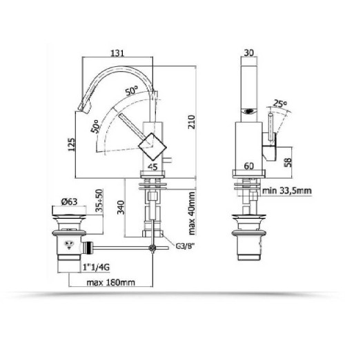 Miscelatore bidet con canna orientabile e scarico automatico Level cro
