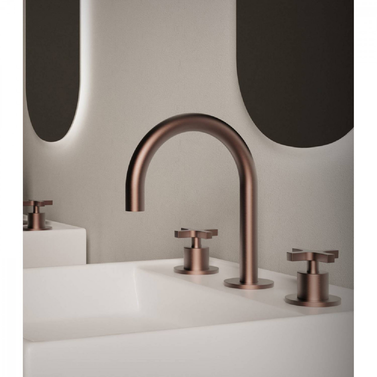 Rubinetto lavabo tre fori con scarico click-clac Helix bronzo - Teorem