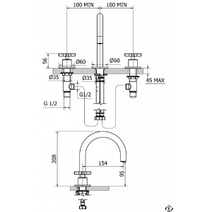 Rubinetto lavabo tre fori con scarico click-clac Helix bronzo - Teorem 2