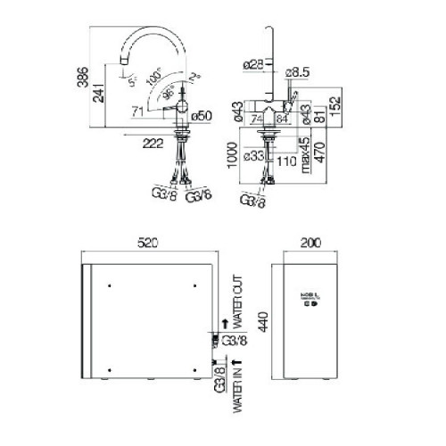 Miscelatore bicomando lavello con sistema frigo-gasatore Sorgente Friz
