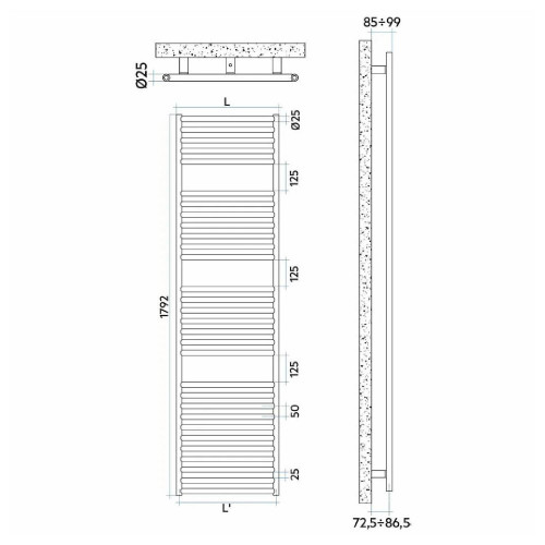 Scaldasalviette Stilè 1792x581 mm acciaio inox satinato – Irsap
