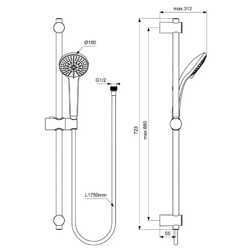 Asta doccia M3 Smart Idealrain cromo - Ideal Standard | Meglioalge