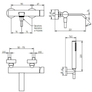 Miscelatore vasca esterno M-Uno cromo – Bellosta 2