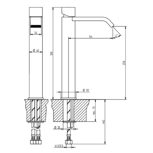 Miscelatore lavabo bocca extraprolungata senza scarico M-Uno cromo – B