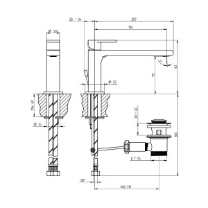 Miscelatore lavabo monoforo con bocca extraprolungata e scarico Jeans 2