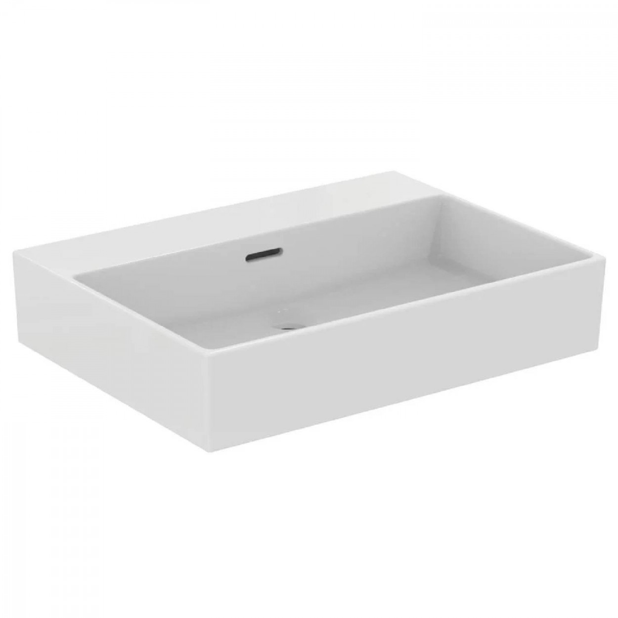 Lavabo da appoggio rettangolare 60x45 cm con troppopieno e senza fori