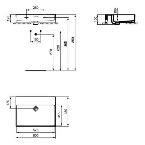Lavabo da appoggio rettangolare 60x45 cm con troppopieno Extra bianco