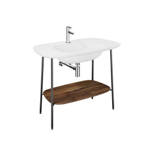 Mobile con lavabo Plural bianco opaco e rovere scura Vitra