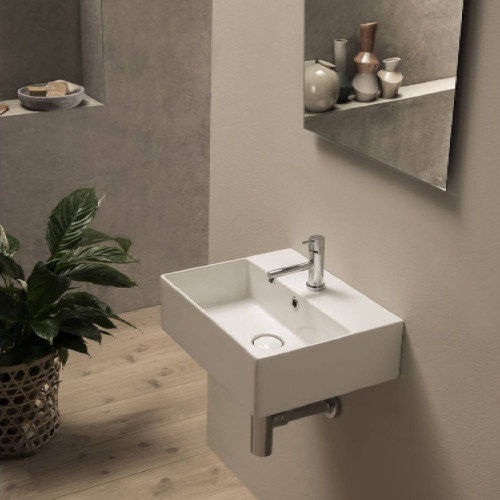 Lavabo sospeso o da appoggio 46x37 cm T-Edge bianco lucido - Globo