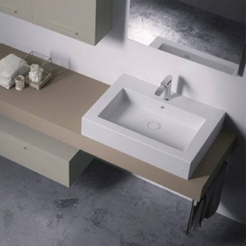 Lavabo da Appoggio/Sospeso 71x37 cm T-Edge Bianco Lucido - Globo