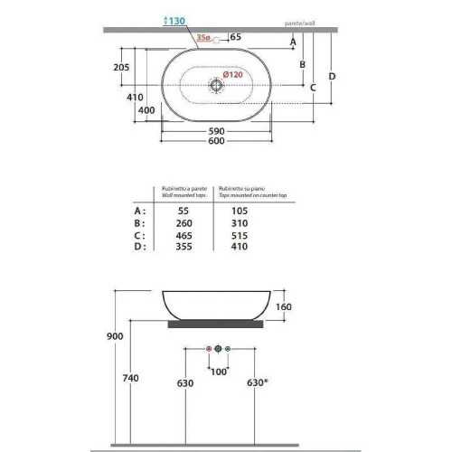 Lavabo da appoggio 60x40 cm T-Edge bianco lucido - Globo | Design