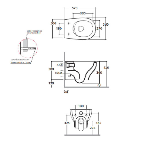 Vaso sospeso senza brida Grace 52x36 cm bianco lucido - Globo | Meglio