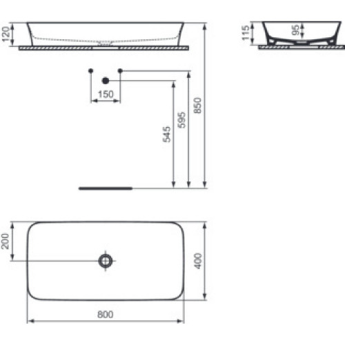 Lavabo ultrasottile rettangolare 80x40 cm Ipalyss ardesia - Ideal Stan