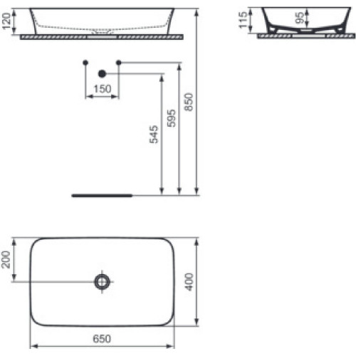 Lavabo ultrasottile rettangolare 65x40 cm Ipalyss kashmir – Ideal Stan