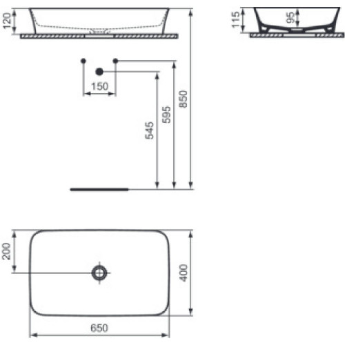 Lavabo ultrasottile rettangolare 65x40 cm Ipalyss visone – Ideal Stand