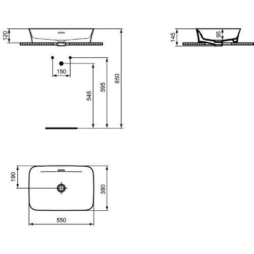Lavabo ultrasottile 55x38 cm da appoggio Ipalyss salvia - Ideal Standa